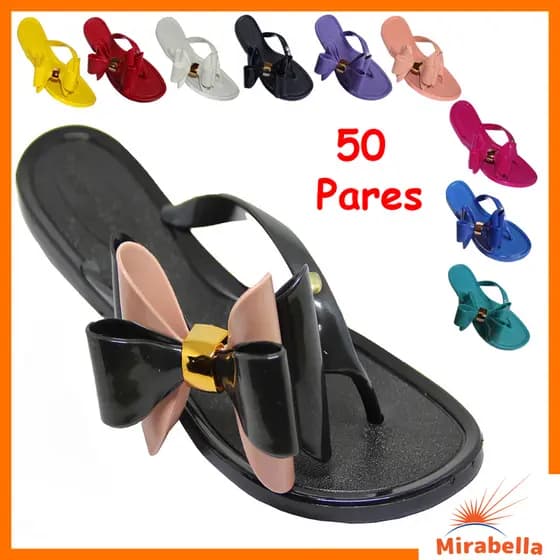 Kit 50 Pares Rasteirinha Chinelo Feminino Laço Mirabella