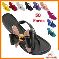 Kit 50 Pares Rasteirinha Chinelo Feminino Laço Mirabella