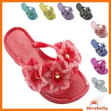 Chinelo INFANTIL Sandália Rasteirinha Feminina Flores C/ Glitter Mirabella