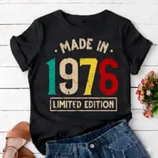 Camiseta Básica  Vintage 1976 Ano Data Made In Em Alta Estampada T-shirt Verão Envio Imediato