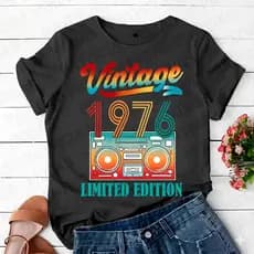 Camiseta Estampada Unissex Vintage Limited Edition Ano 1976 Plus Em Alta Personalizada Casual Verão