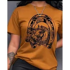 Camiseta Estampada Country Fivela Camisa Algodão Unissex Camiseta Ferradura Camiseta Cavalo Plus size