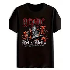 Bonito Camiseta Unissex De Algodão Puro Estilo Street Rock Com Estampa "Hell's Bell" Do AC/DC
