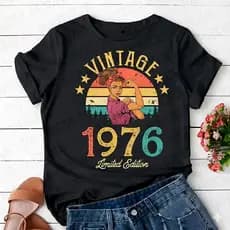 Camiseta Estampada Unissex T-shirt Mulher-Vintage 1976 Ano Personalizada Casual Plus size