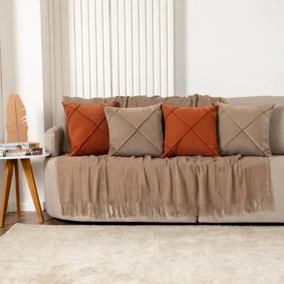 Kit Manta + Capas de Almofada Suede Drapeada Manta Grande 2,40 X 1,70 m Decoração Sala Sofá