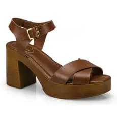 Tamanco Feminino Sandália Fivela Salto Alto Grosso Bloco Madeira 7013