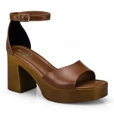 Tamanco Feminino Sandália Fivela Salto Alto Grosso Bloco Madeira 7012