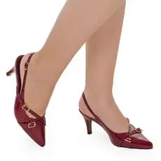 Scarpin Slingback  Feminino Bico Fino com Fivela Dourada e Salto Médio Elegante 10.000