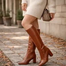 Bota Feminina Montaria Cano Alto Salto Quadrado  Moda Confortavel 206