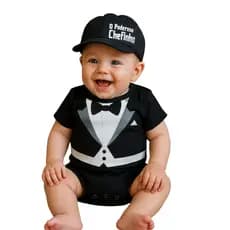 Body Bebê Personalizado Fantasia Mesversário Poderoso Chefinho Terninho Preto