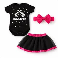 Body Bebê Personalizado Mesversário Rock meninas Baby Rock saia tule + laço