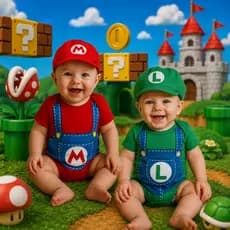 Kit Gêmeos Body Bebê Personalizado Super Mário + Luiggi + boinas
