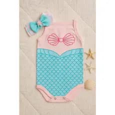 Body Bebê Sereia Princesa Verão + tiara laço mesversário temático