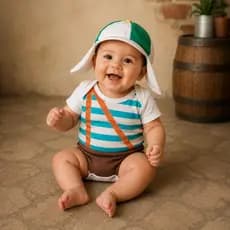 Body Bebê Personalizado Chaves + boina touca mesversário meninos fantasia Chaves desenho