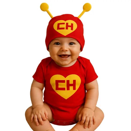 Kit Body Bebê Personalizado Mesversário Chapolin + boina fantasia meninos