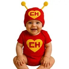 Kit Body Bebê Personalizado Mesversário Chapolin + boina fantasia meninos