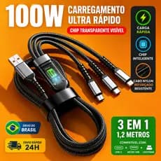 ⚡ Cabo Carregador 3 em 1 1.2M | Compatível iPhone Android Type-C -A1