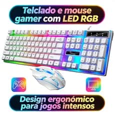 Teclado Gamer com Luz RGB + Mouse Óptico, Kit Completo para Jogos e Trabalho Doméstico -H8