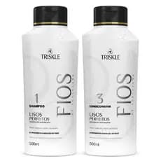 Kit Triskle Lisos Perfeitos Shampoo Sem Sal 500ml Condicionador Antifrizz Leave-In 300ml
