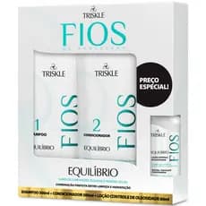 Kit Triskle Fios Porcelana Equilíbrio Anti Oleosidade Shampoo 500ml Condicionador 500ml Loção 60ml