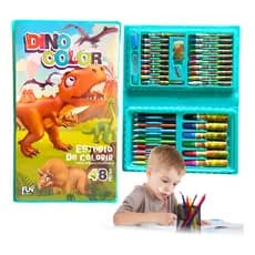 Maleta Escolar Pintura Infantil Estojo 48 Peças Dinossauro