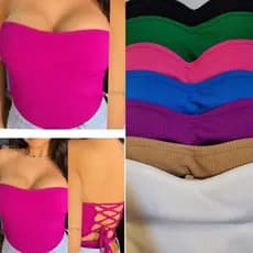 Body Tomara Que Caia Com Bojo Amarração Nas Costas Canelado Moda Feminina Bodi