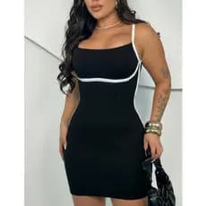 Vestido Curto Alcinha Com Bojo Bicolor Alta Qualidade Elegante