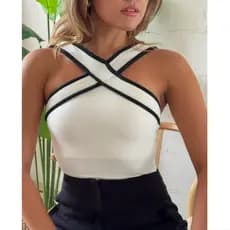 Body Alça Cruzada Com Bojo Collant Transçada Bicolor - Elegante Estiloso