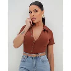 Body Polo Feminino Manga Curta Premium Manguinha Decote Botão Blusa Do Brasil Verde Azul Copa Do Brasil