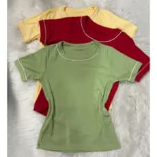 Blusa Feminina Manga Curta Tecido Ribana Gola Redonda