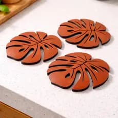 Kit 6 Suportes Térmicos Descanso Mesa Cozinha Proteção Panela Copo Decoração Moderna em Madeira