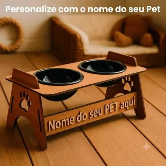 Comedouro Tigelas Bebedouro Elevado Em MDF Suspenso Para Pets Gato Cachorro Para Agua e Ração