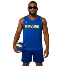 Regata Masculina Brasil Azul Esportiva para Futevôlei, Treino, Academia e Praia Amarela Verde Preta