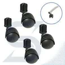 Kit com 4 Pçs Rodinhas Giratórias 40mm Pino 6mm + Bucha de 1", Para Arara de Roupa de Chão Desfile