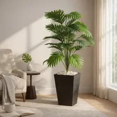 Planta Artificial Palmeira Grande  24 Folhas com Vaso Decorativo Sala Escritório