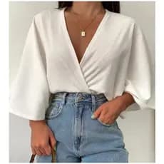 Blusa Transpassada Cropped Feminino Decote V
