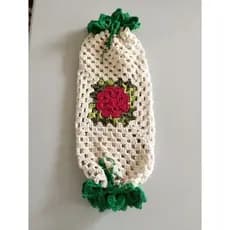 Puxa Saco de Crochê com Flor Rasteira • Artesanal • Cozinha Organizada • Decoração