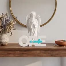 Estátua Anjo Sagrado + Letreiro “Ore e Confie” | Decoração Religiosa