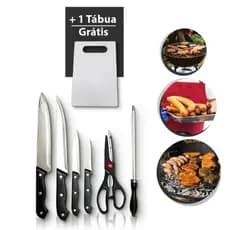 Faca Inox Conjunto Kit  7 Peças Cabo Preto Original 123útil