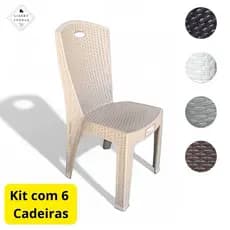 Cadeira de Plástico 6 Unidades Reforçada sem Braço Rattan Jardim Poltrona Branca Preta camurça Cinza Marrom Lanchonete