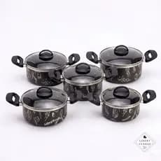 Jogo de Panela Antiaderente 5 peças com tampa de Vidro caçarolas preta desenhada teflon kit de Panelas para cozinha