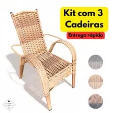 Cadeira para Área externa de Fibra Sintetica Sitio Piscina Varanda Luxo Adulto Junco Cadeira de Balanço 3 unidades Entre