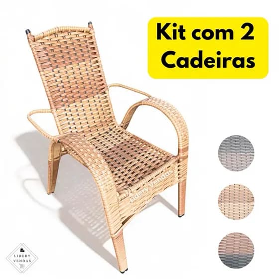 Jogo de Cadeira para Área externa de Fibra Sintetica para Sitio Piscina Varanda Adulto Junco Cadeira de Balanço 2un