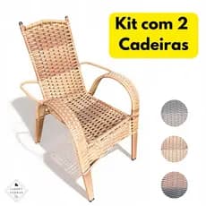 Jogo de Cadeira para Área externa de Fibra Sintetica para Sitio Piscina Varanda Adulto Junco Cadeira de Balanço 2un