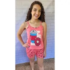 Pijama Feminino Adulto de Verão estampado baby doll de alcinha confortável personagem