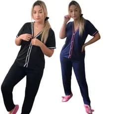Kit Pijama Feminino Longo de Inverno Adulto Americano Botão