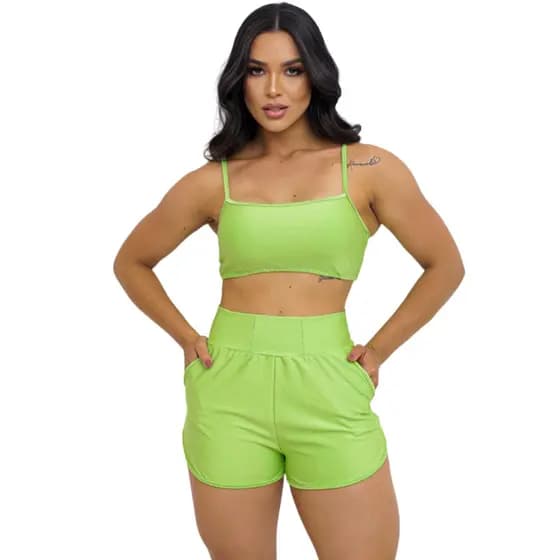 Conjunto Fitness Academia Short e Top bojo Removivel  Bolso
