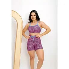 Conjunto Short e Top Fitness de Academia Estampado Cordinha