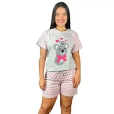 Pijama Feminino Verão Manga curta e short Adulto Baby doll Calor