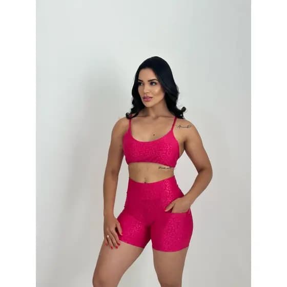 Short Com Bolso e Top com bojo Conjunto Academia Fitness Roupa para Crossfit